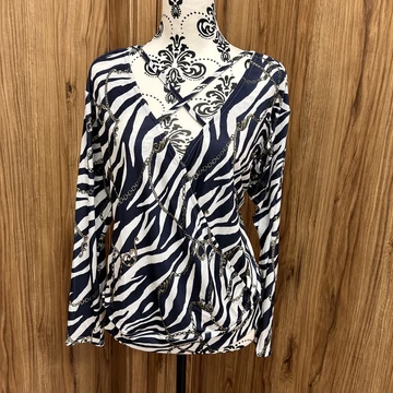 Sosandar fekete fehér keresztpántos blúz (XL)