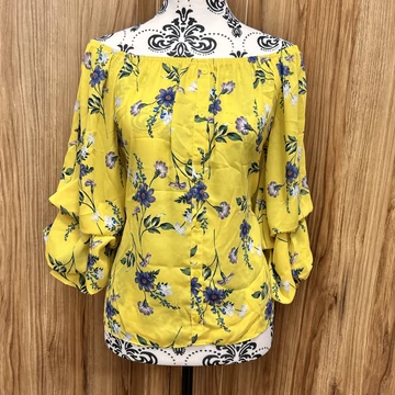 Peacocks  sárga vállra lehúzható blúz (L)