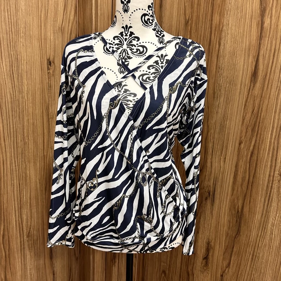 Sosandar fekete fehér keresztpántos blúz (XL)