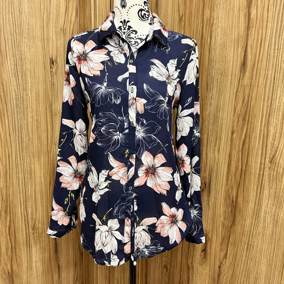 George sötétkék virág mintás ing (M)